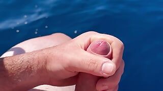Wanking and cum at the sea