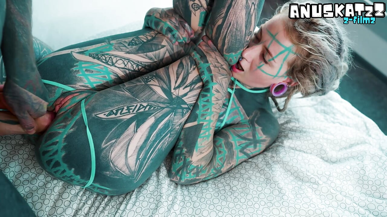 ANAL loving hippie gets fucked and cum covered by tattooed guy with big cock