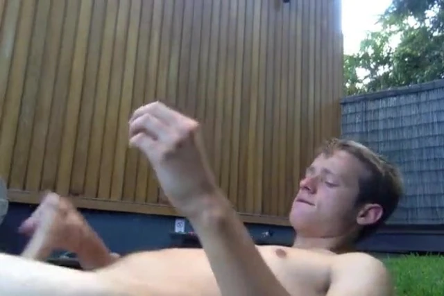 wanking and cumming in the garden