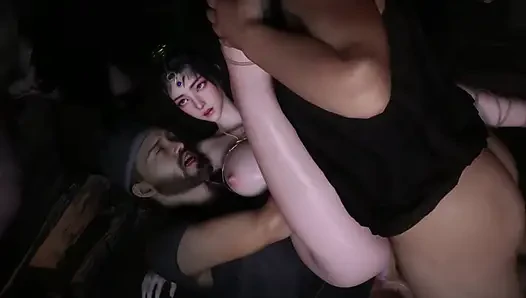 3D Hot Asian Babe Wearing Sexy Dress Have Her First Time Gangbang Sex