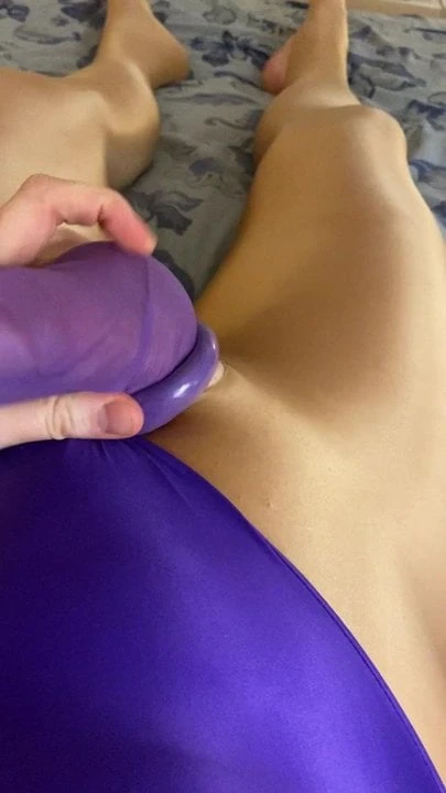 Glossy Tan &amp; Purple Pantyhose Masturbation