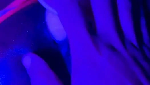 Ebony Goddess Leaking: Neon Thong & Dildo Squirt