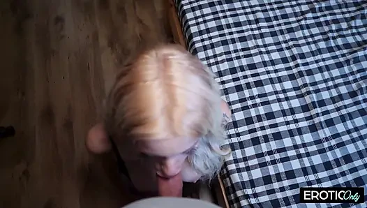 Tattooed Blonde Sucks Throbbing Cock Drooling Spit Everywhere