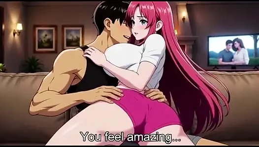 Watching hot movie with stepsister and fuck her on sofa