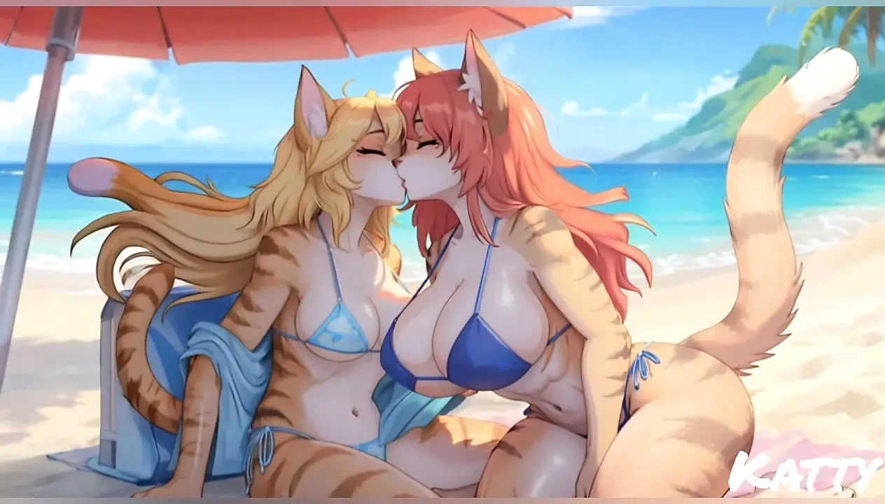 Furry girls nude and bikini on the beach part 2 (Ai model)