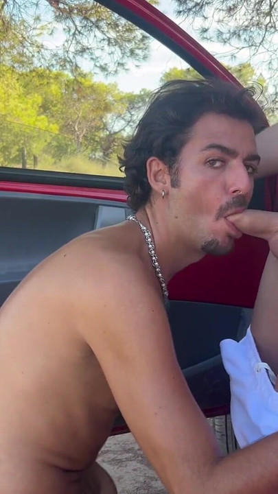 A guy jerking off alone in his car gets a blowjob from a stranger until he cums | Clip 2