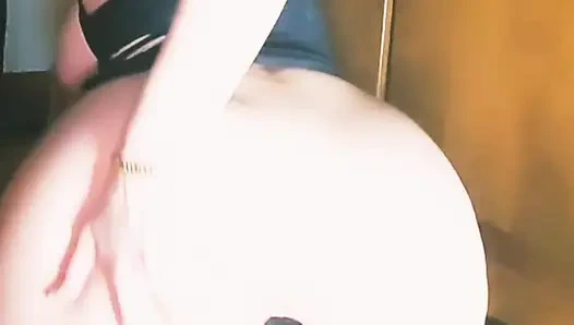 Hotblondygirl riding a black dildo in black lingerie