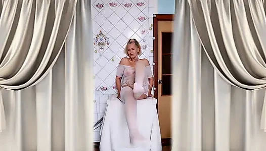 Flirting in a White Transparent Bodysuit Turns Into Hot Masturbation