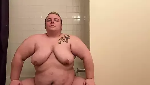Pre-Bath Body hair tour and flashing looking at my fat dick