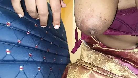 Pink colour saree housewife