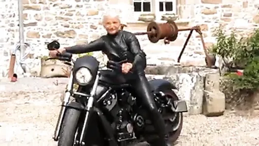Hot leather granny biker