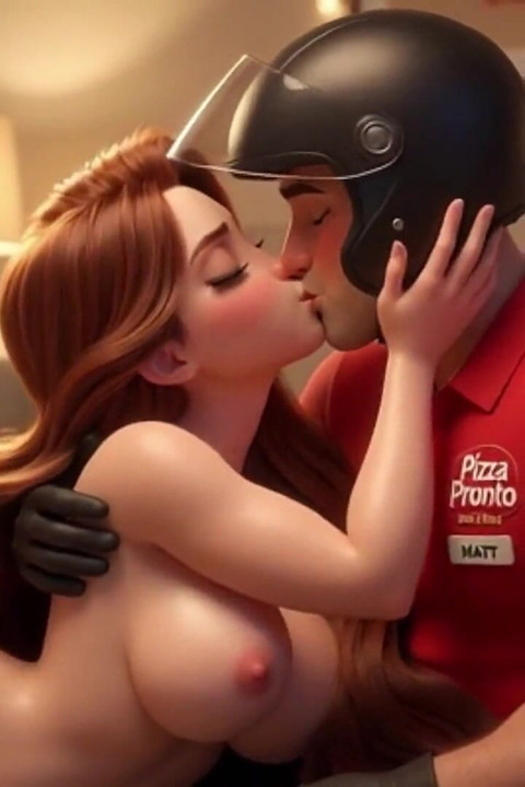 Pizza Delivery Leads to Passionate Helmet-on Night of Desire and Connection - Ai Generated