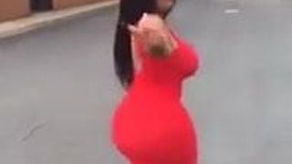 Thick Ebony in Red Dress - Big Ass Walking