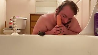 Hairy submissive ftm shows off oral skills on toys