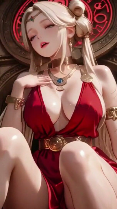 Blonde Goddess in Red! Forbidden Gaze in the Ancient Corridor, Deep V & High Slit teasing you. | Clip 1