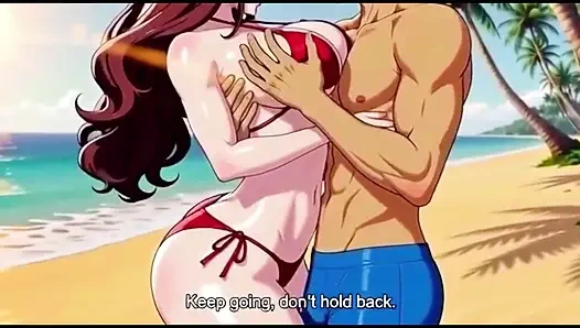 Beautiful woman on beach seduced by a hot guy
