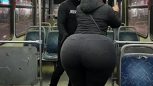 Big Ass Girl in Pink Leggings on the Bus Strips to Pink Thong