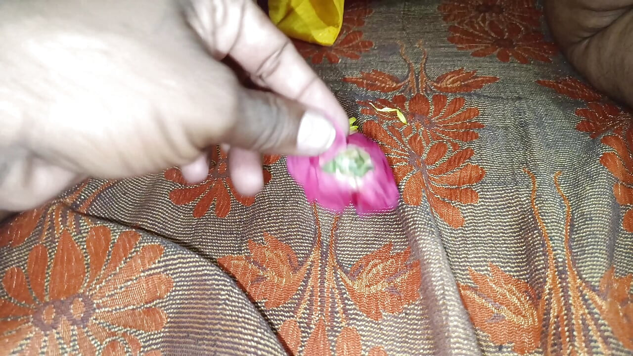 Hot romance with flowers in cute and wet pussy