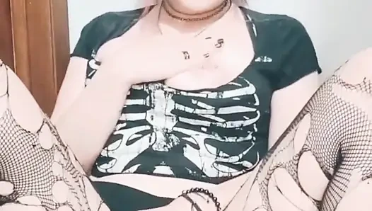 Sneaky Little Goth Slut Secretly Masturbates in the Family Bathroom