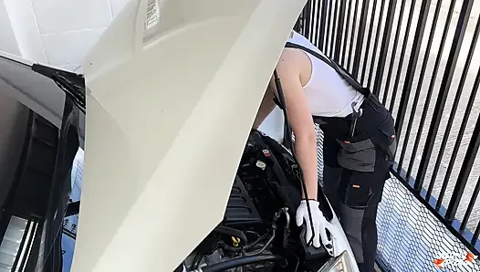 Beauty Auto-Mechanic Deepthroat, Rough Fucks and Gets Facial POV