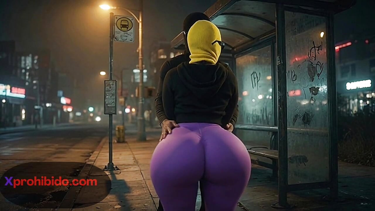 Curvy Woman with Massive Ass Dancing at Bus Stop