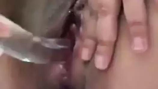 Chubby Chinese wife squirting on glass dildo