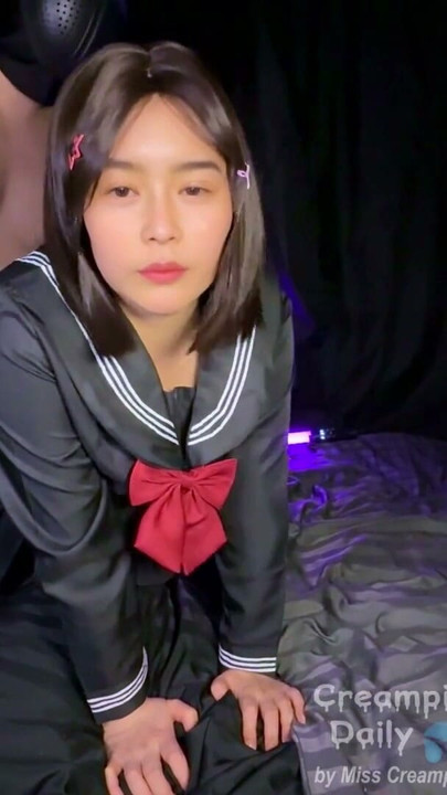 Creampie massive overflow with cute student girl in uniform. | Clip 1