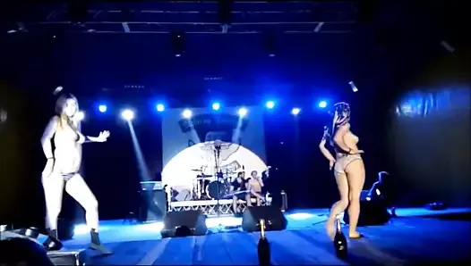 Two amateur girls strip naked on stage