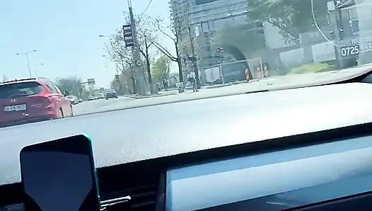 Almost caught! He jerks off in traffic in front of me, I love watching. Big cumshot! Part 1