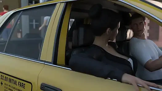 Istri bersenang-senang dengan orang asing di depan suami cuckold di taksi