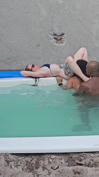 Spectacular moment from "Jerking off to the pool and fucking two hot chicks with cumshot inside"