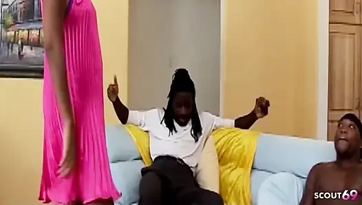 Ebony Teen Felicia Fucked to Orgasm in a Threesome with Thick Black Cocks