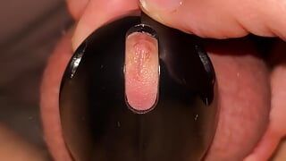 6 minutes playing with chastity cage without cumming