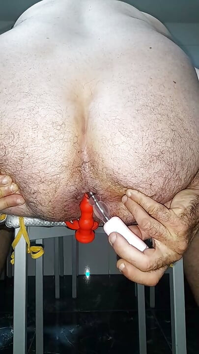Double penetration plug and dildo extra-long vibration whole and lost inside my ass in close-up