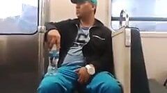 Str8 guy grabbing his bulge in metro
