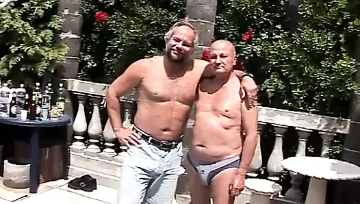 Three Old Pigs Fuck a Poor Girl in a Wild Anal Foursome Poolside