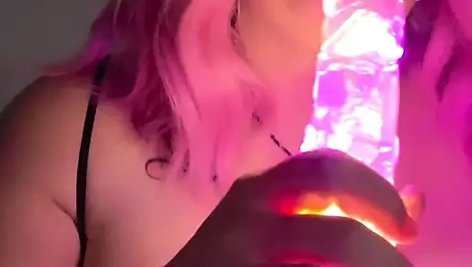 Sucking on my Lighted Dildo