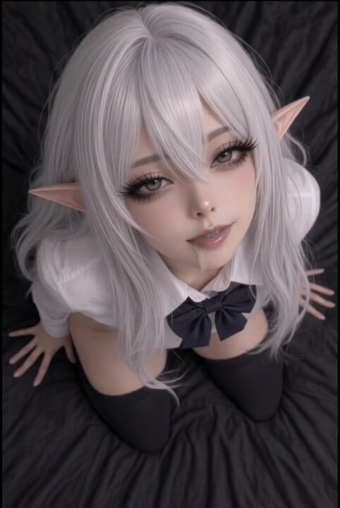 3d Anime, ξωτικό, άσπρα μαλλιά, αυνανίζεται και γαμιέται, Ahegao