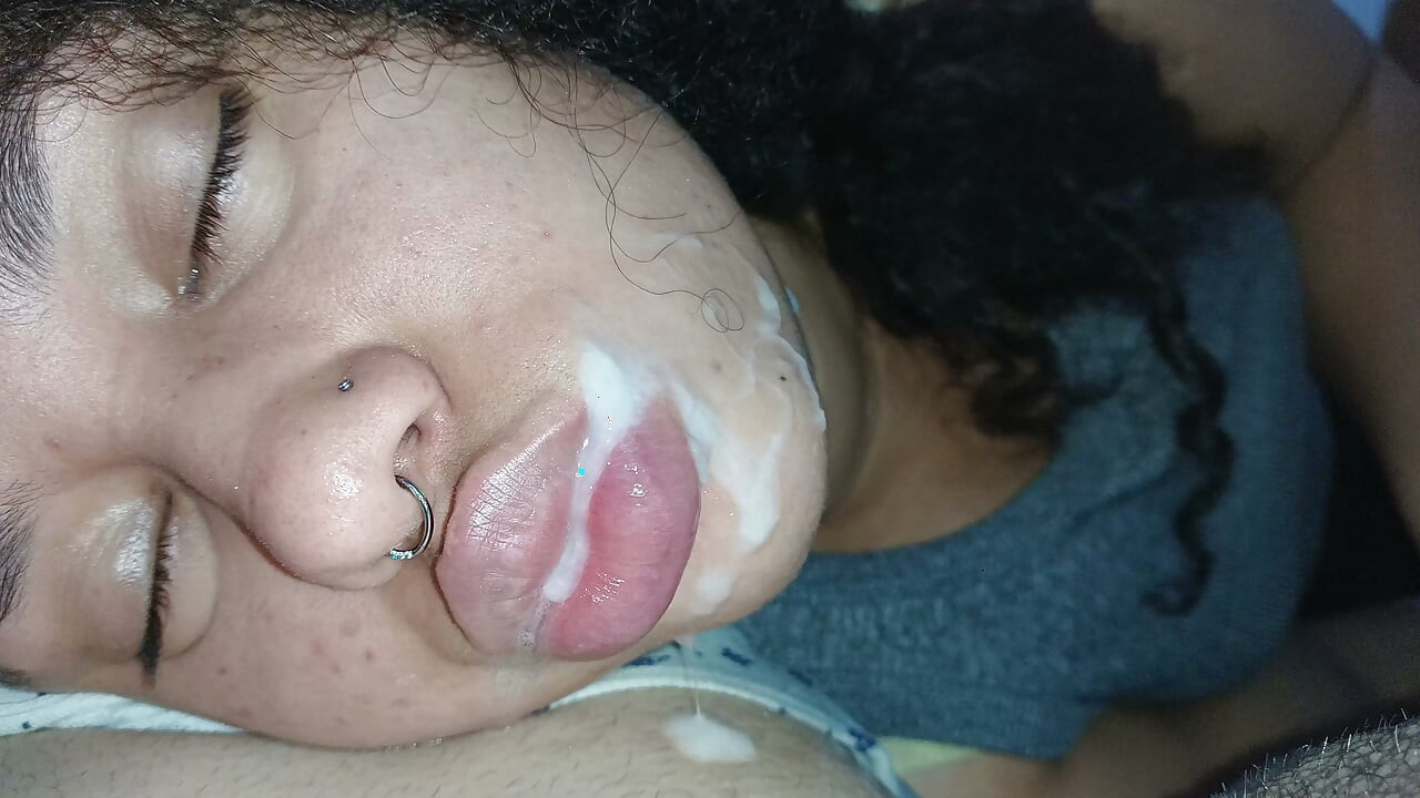 Creampie for a thirsty slut: she sucks him off, and the cuck unloads all his hot lust.