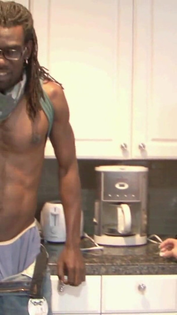Stunning moment from "Horny black stud with a huge dick fucking two sexy blondes"