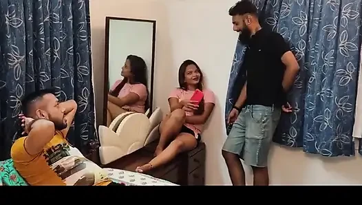 Adeshi Gorgeous Girl in a Hotel with Two Boy Friends. See What Happened After That. Rahul, Apu and Simran