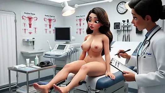 Красивая фигуристая пациентка-брюнетка проходит профессиональный гинекологический осмотр и полностью обнаженная