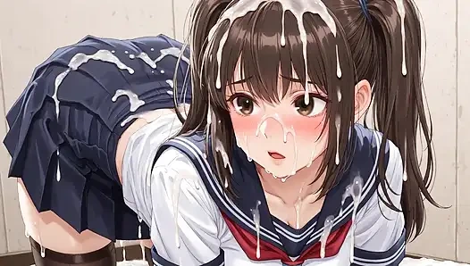 Das studentenmädchen wird auf ihr gesicht gespritzt