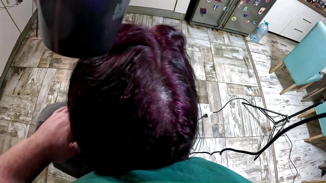 Bathrobe MILF Hair Drying And Brushing Blowjob With Cum In My Hair