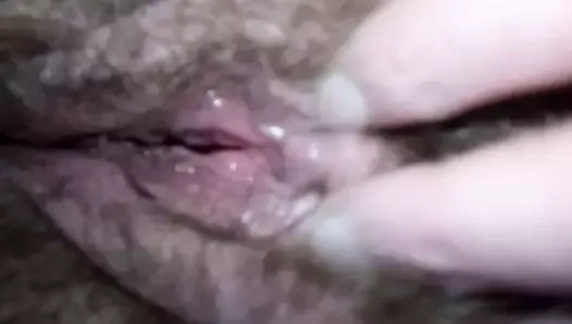 Wife's hairy pussy lips and clit