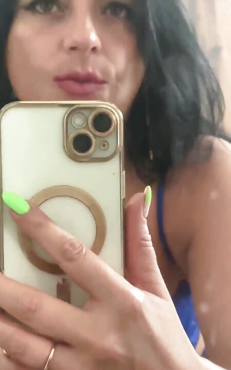 Blue Lace Mirror Tease with My Squirt-stained Mirror
