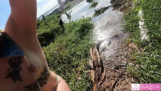 Amateur couple public beach flashing, fuck, and creampie