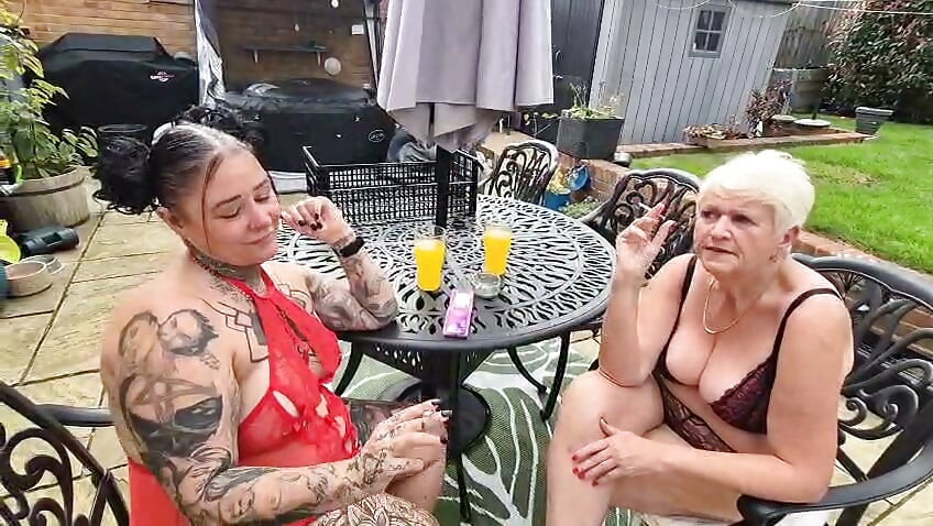 Joolz and Cheyenne Rose smoking in the garden