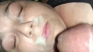 Blanca bbw da bbc un masturbación con la mano y consigue enorme Cum facial