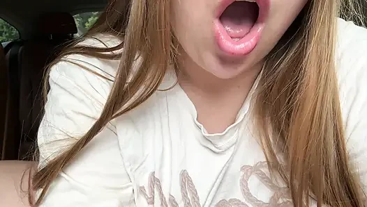 Chubby curvy vikkyy big natural tits riding on dildo in the car